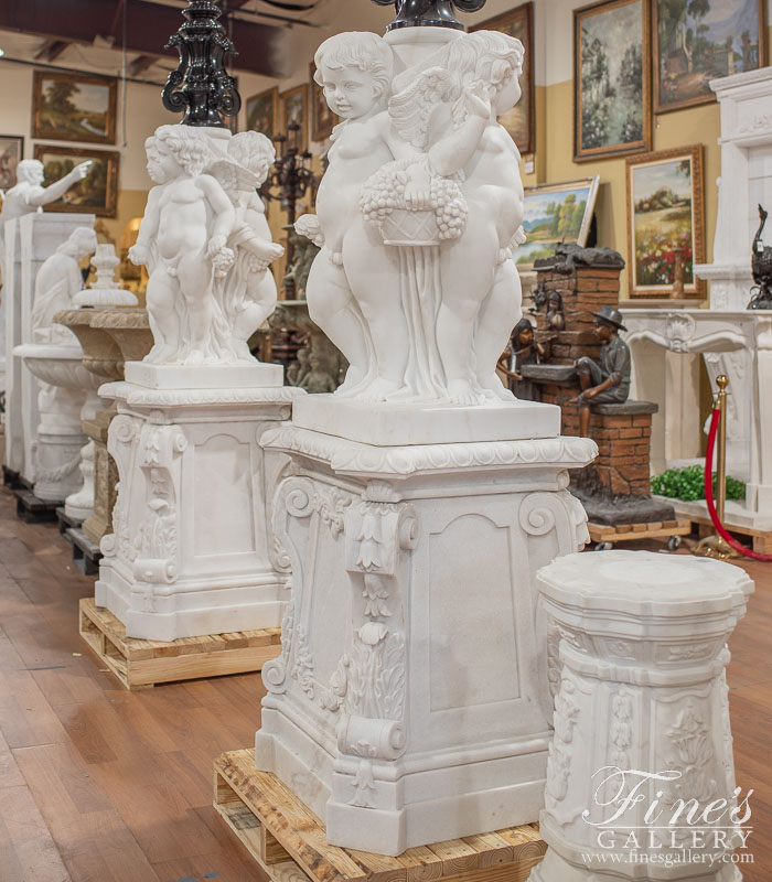 Marble Statues  - 138 Inch Statuary Cherubim Lamp Post Pair - MS-1489